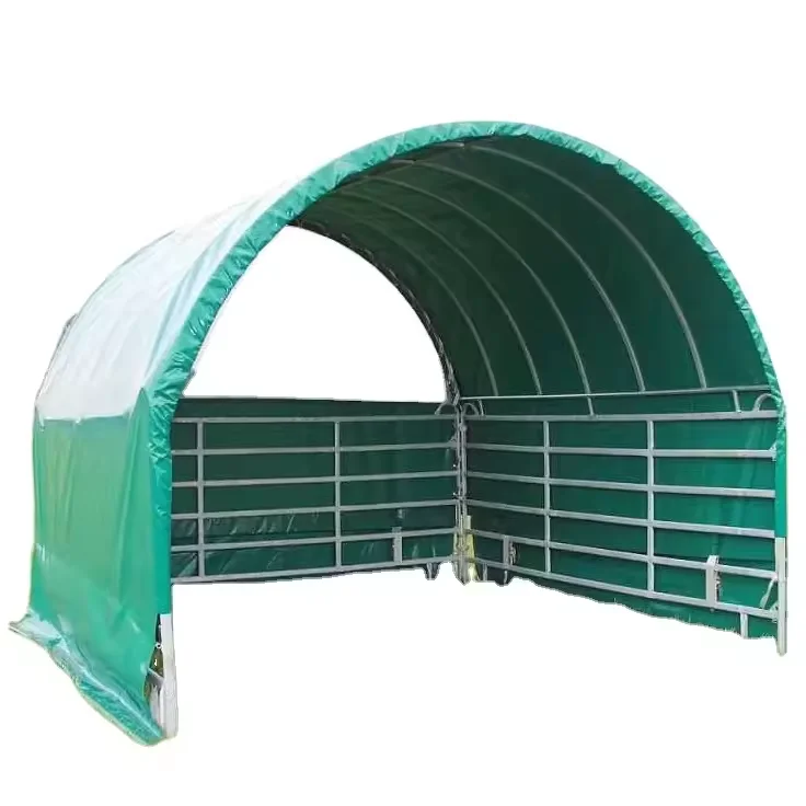 Green  PVC Coated Polyester Round bend meadow tent Tarpaulin For Animal Horse and shed