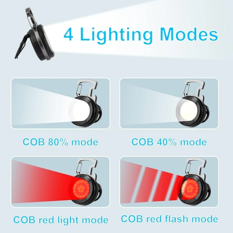 4 Modes Portable USB Rechargeable COB Torch White Red LED Mini Keychain Flashlight Magnet Camping Emergency Work Light