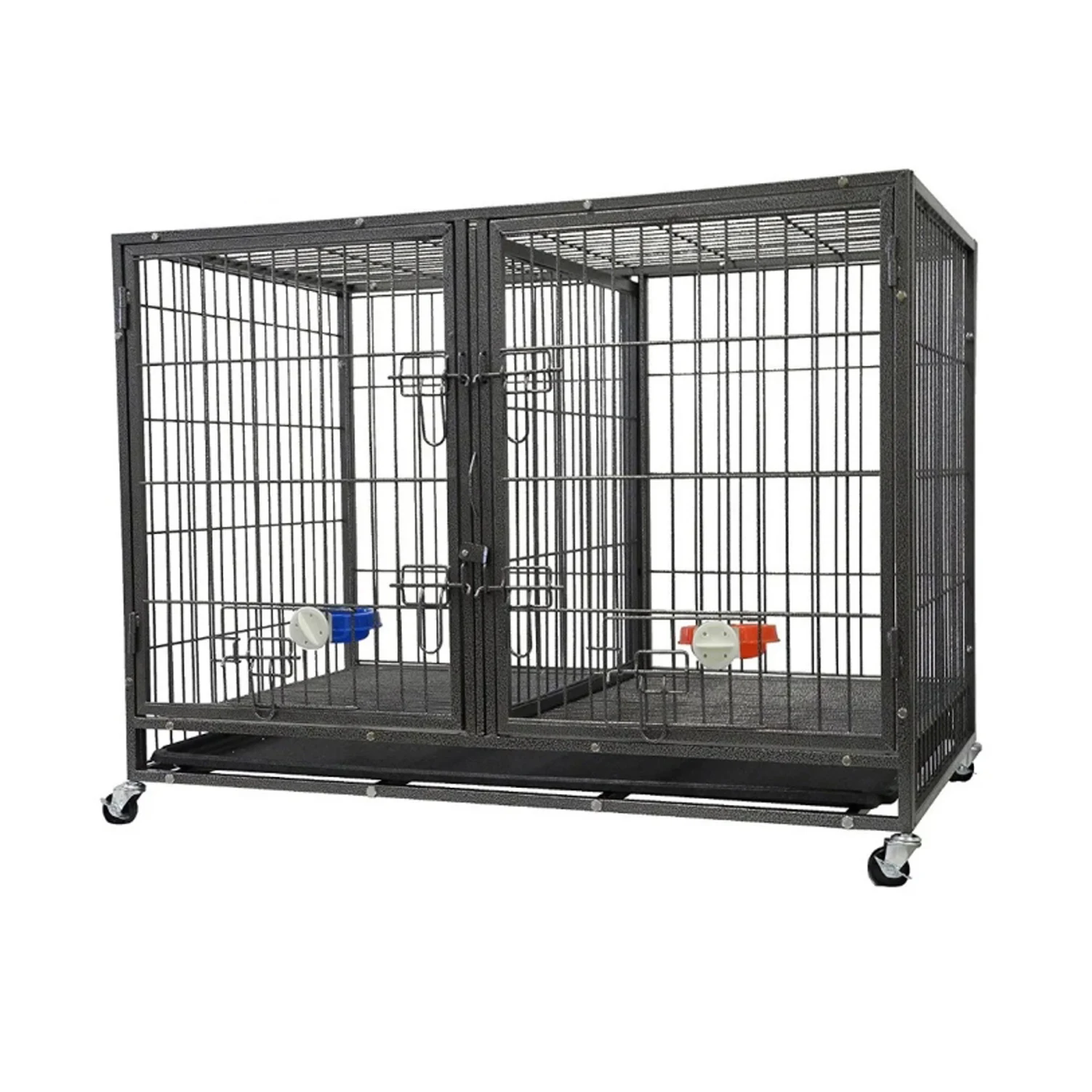 С перегородкой и водяными чашами 44 дюйма сверхмощная Штабелируемая клетка для кошек собак