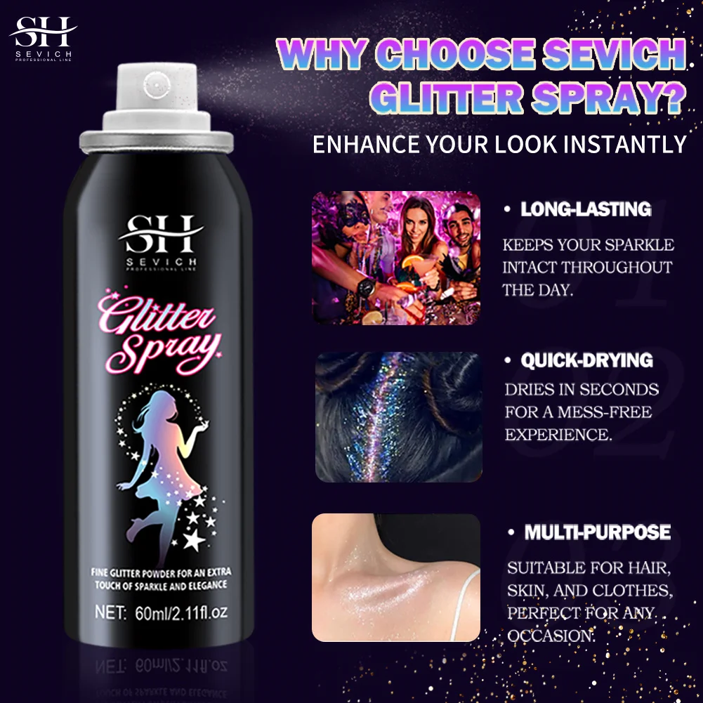 Christmas Party Professional Natural Hair Beauty Shine Black Hair Dye Color Spray Body Glitter Spray Set