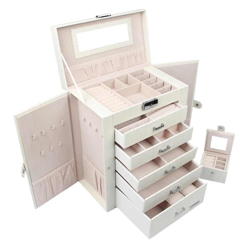 YOUBEI Large Capacity  2 in 1 PU leather Jewelry Box for rings earrings necklaces pendants watches