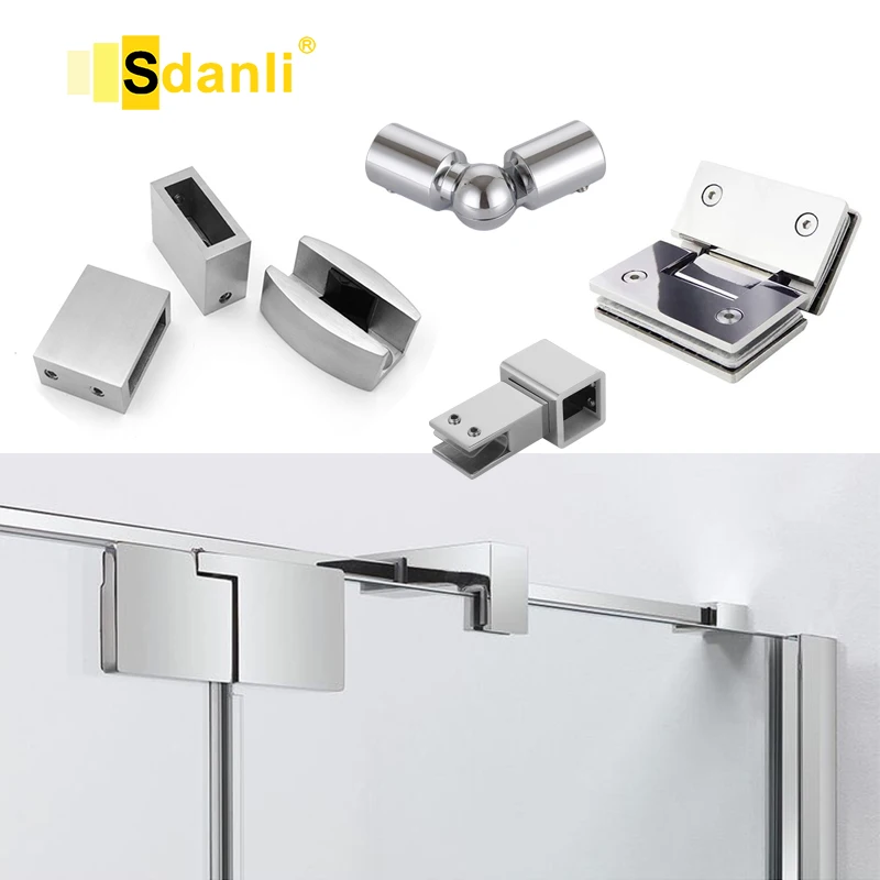 Frameless  Glass to Glass 90-180 Degree  hinge sliding shower door Slide Rail System Hinge Accessories Hardware