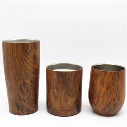 Amazon Hot Sell Double Wall Wood Grain 12 oz Stainless Steel Wine Tumblers For Gifts