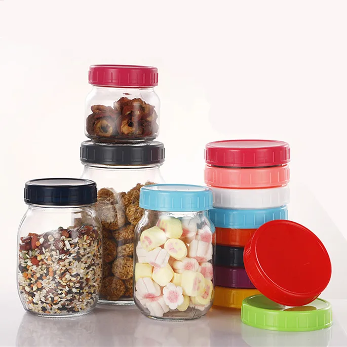 hot sale 4oz 8oz 16 Oz 32oz Empty Clear Canning Ginger Food Storage glass Ball Mason Jar With plastic screw Lids For Canning