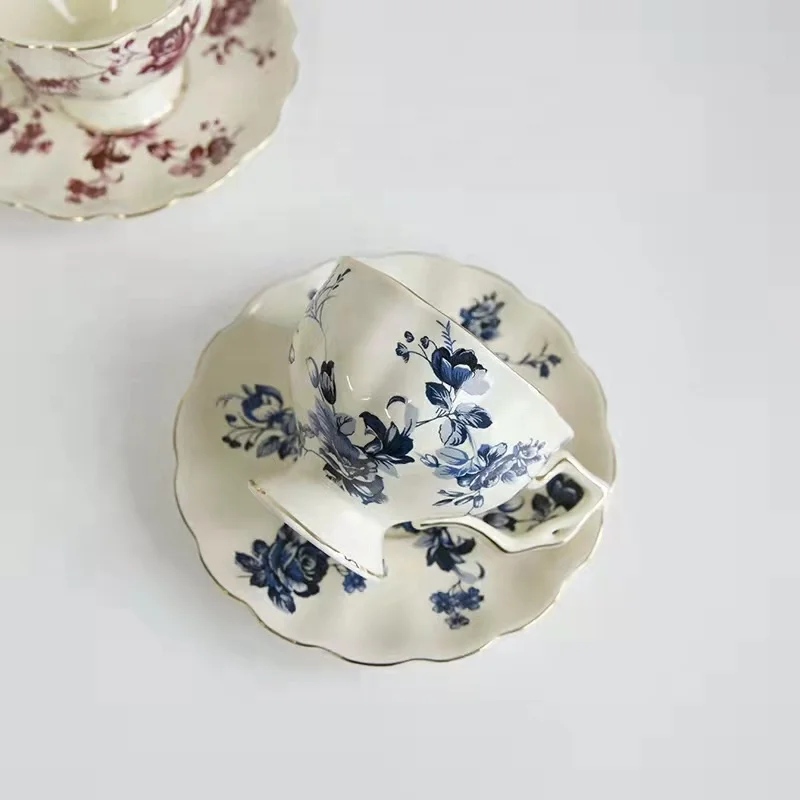 European Ceramic Flower Tea Pot And Retro Rose Afternoon Tea Coffee Cup With Saucer Set