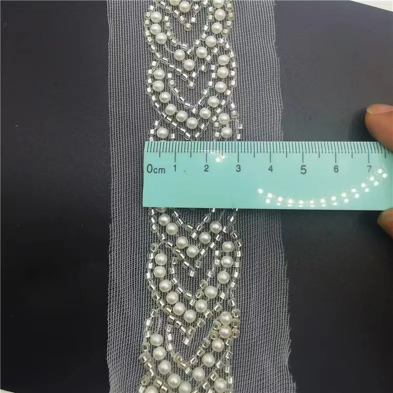 Spot machine embroidered mesh elegant lace beaded clothing accessories heart-shaped semi-circular pearl embroidery