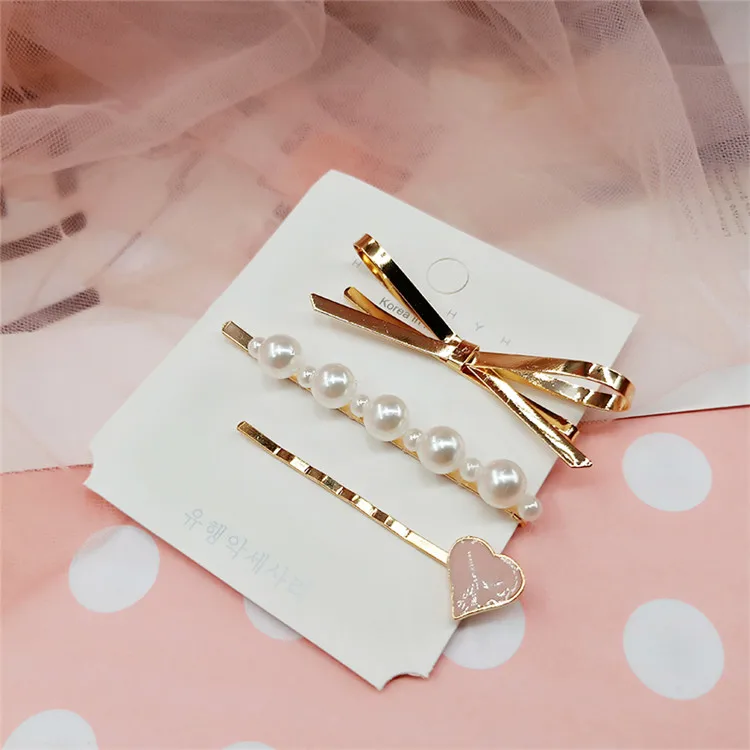 
2020 wholesale fashion gold metal hair clip bow bobby pins hairpins 3pcs set 