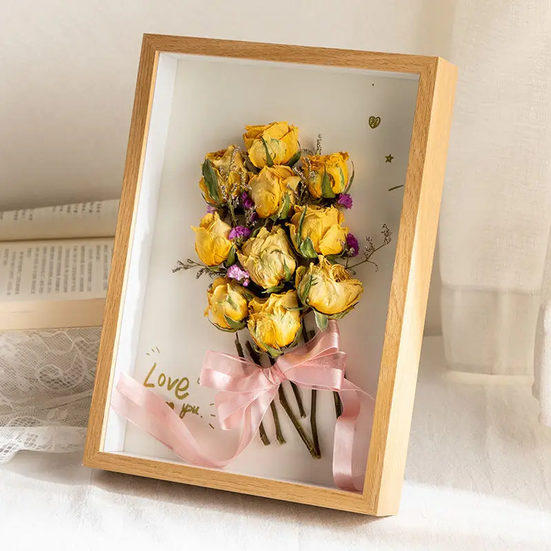 NISEVEN High Quality Wooden Dry Flower Picture Frame DIY 3D Hollow Wooden Handmade Immortal Flower Dry Rose Picture Frame