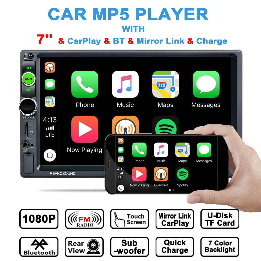  Podofo 2Din Автомагнитола Carplay с Android авто 7 'сенсорный экран BT FM MP5 приемник + запасная камера и