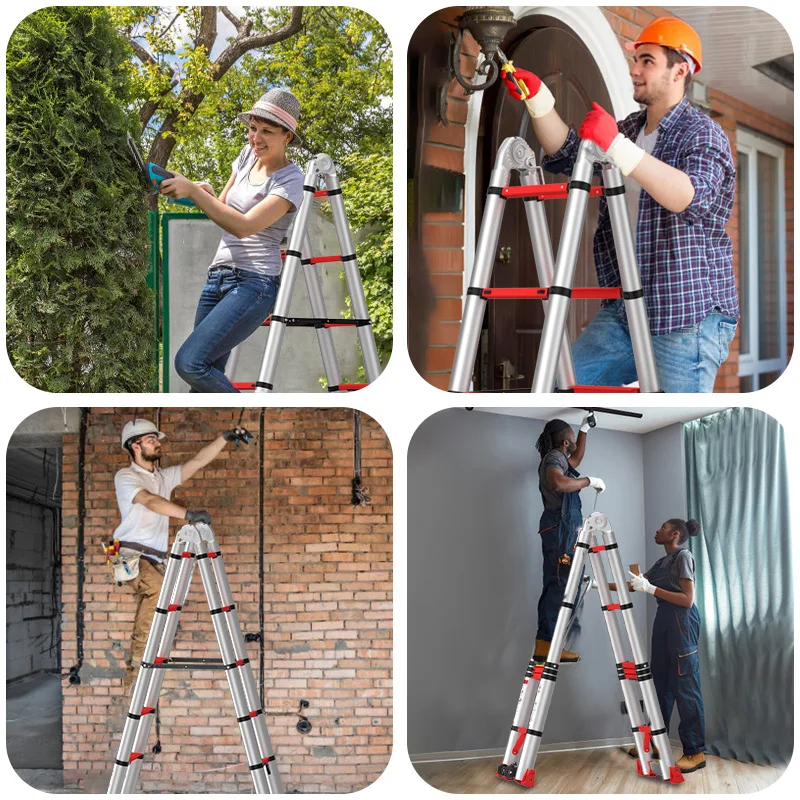 6 ft Step Ladder Metal Stainless Steel Herringbone Ladder Double Telescopic Extension Portable Ladder