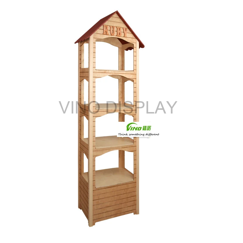 Floor Wooden Display Racks Wooden Bakery 4 Tier Display Rack with Wheels design wooden rack shelves for retail store