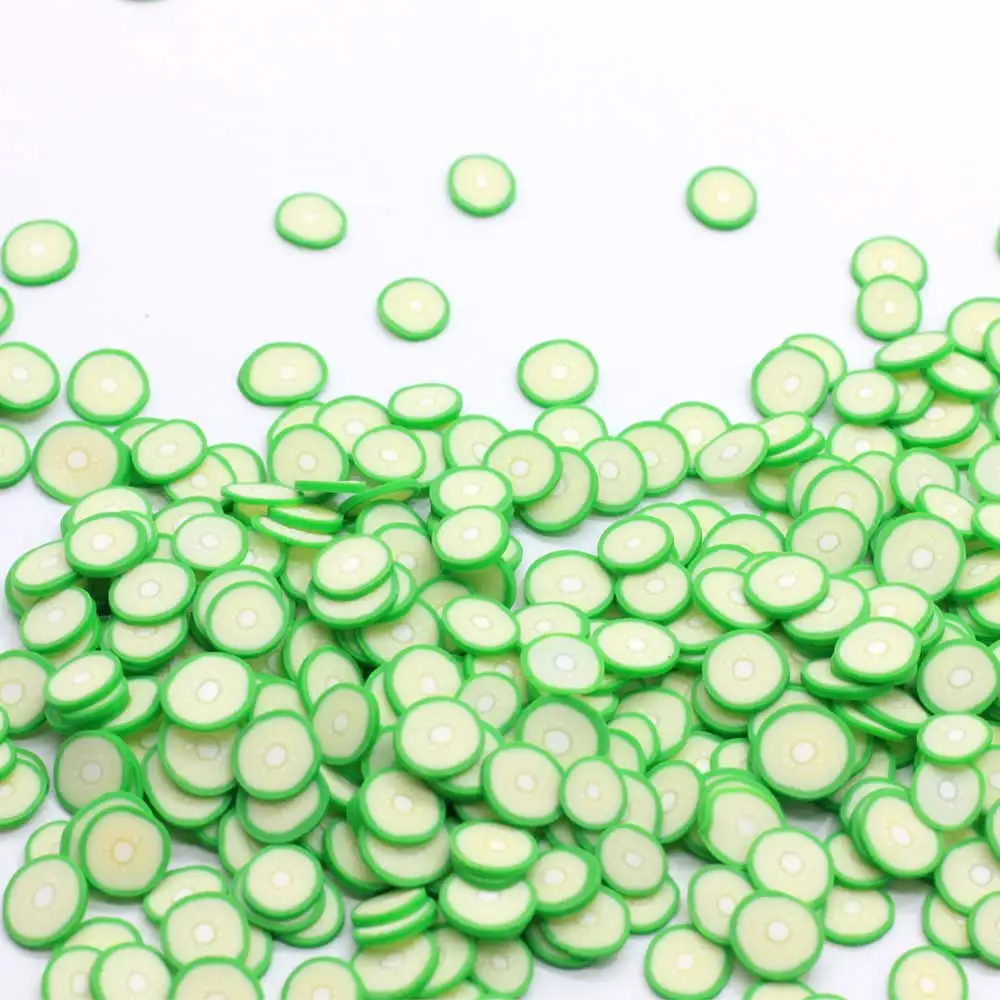 Cute Design Mini Green Round Slices 500g/Lot Cucumber Vegetable Style Simulation Food Clay Crafts DIY Sticker Charms