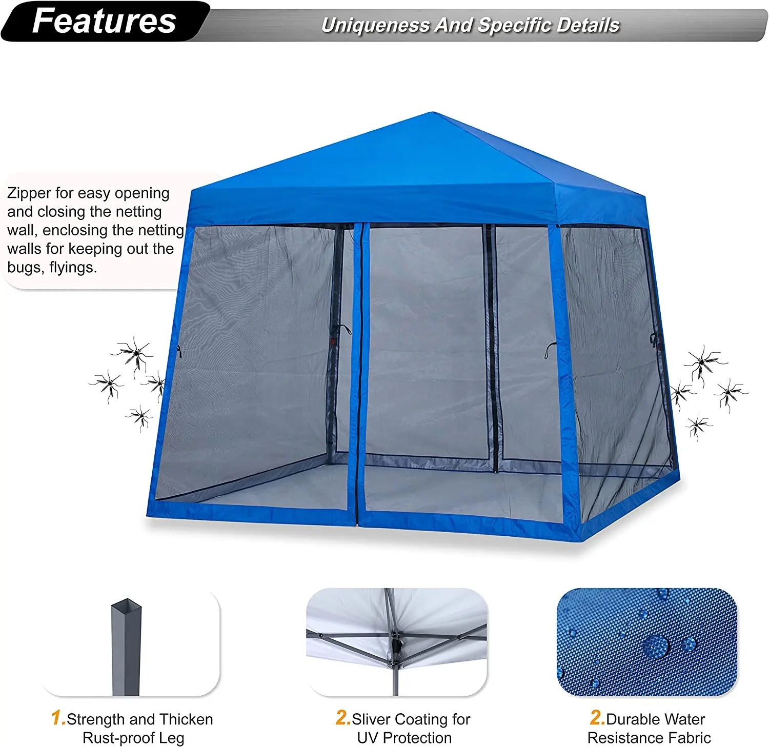 Stable Pop Up Outdoor Awning Tent with Mesh Wall 8x8 Black Trade Show Tent CHINA