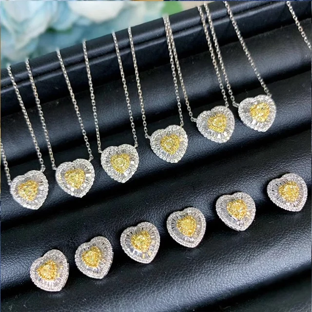 Xinfly Italian 2 in 1 elegant 18K Gold Natural Yellow Diamond Heart color jewelry Necklace and Earring Sets