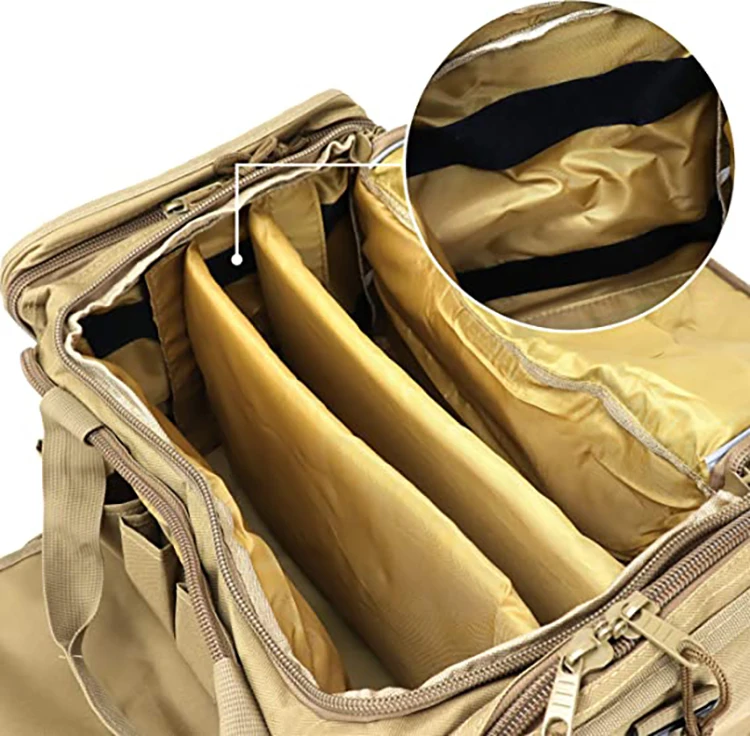 Tactical Range Bag with 9 Compartments and 2 Removable Pistol Pouches, Duffle Bag for Shooting, Hunting, or Traveling