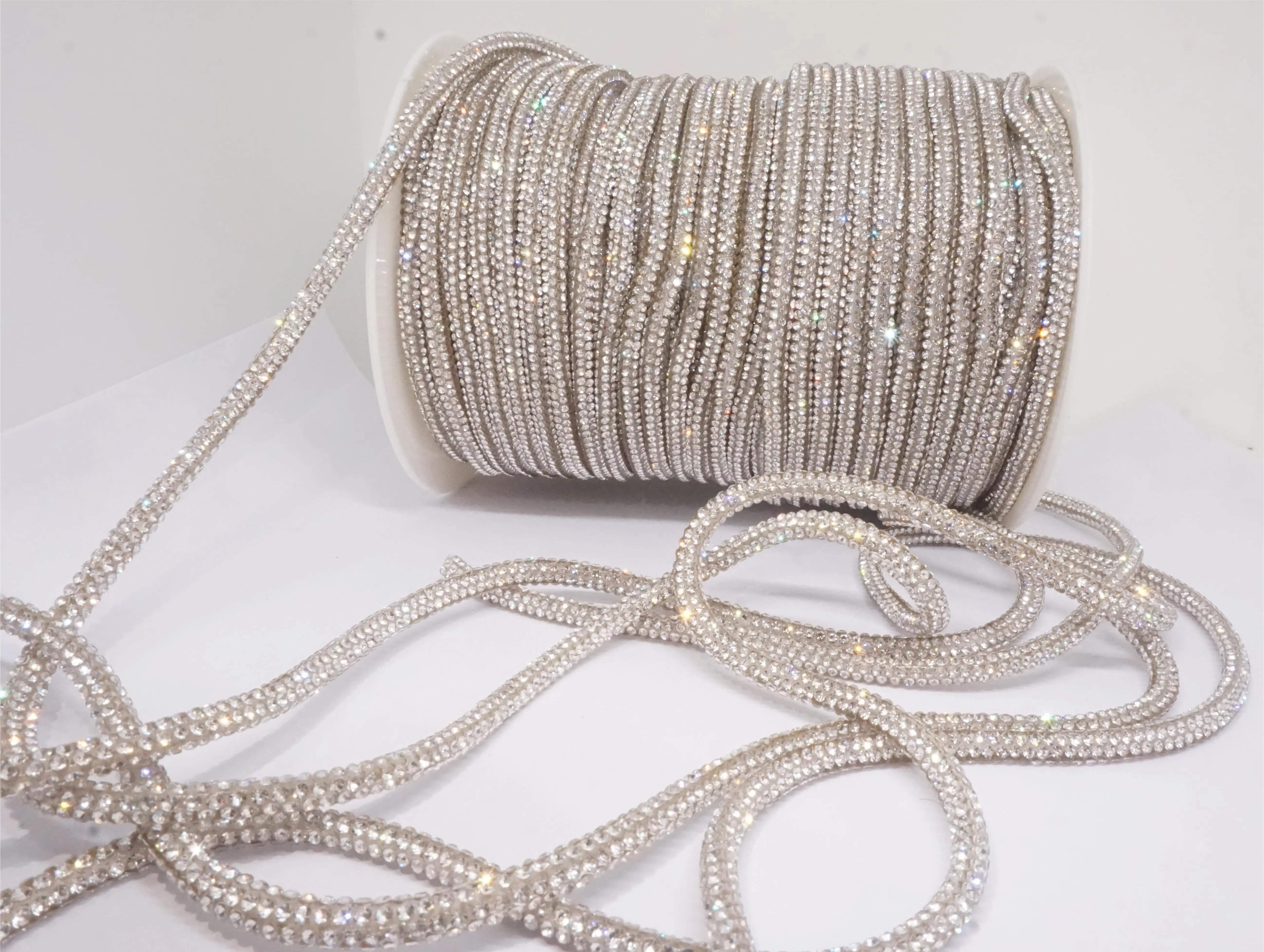 SINRONG 6mm rhinestone rope rhinestone drawstring Crystal decorative shoelaces DIY rope color AB round tube  rope laces