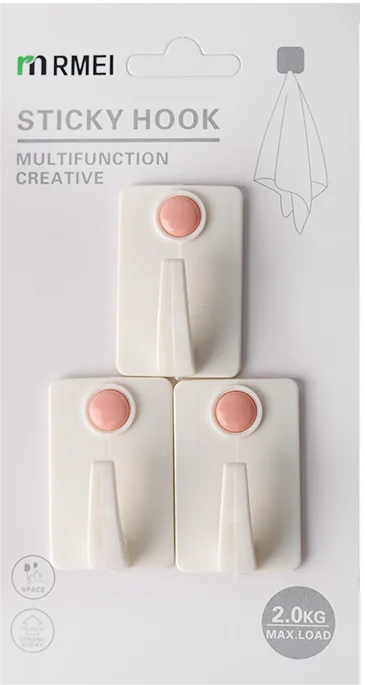 White simple style square round hook  self-adhesive hook strong load-bearing good storage adhesive  hooks  Behind Doors/On Walls