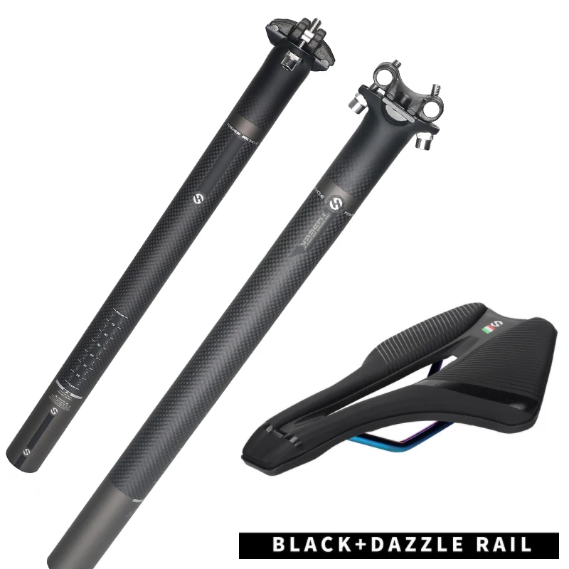 Toseek 350/400 oem carbon seat post 27.2/30.8/31.6+black/silver leather bicycle saddle kids mtb road bike seat post saddles