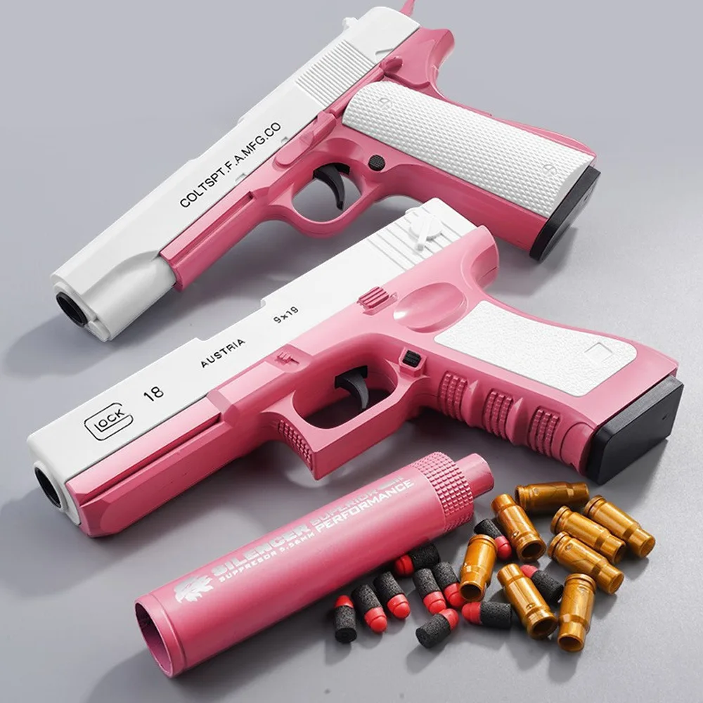 Soft Bullet Play Gun Toy Gun with Jump Ejectinging Magazine Soft Bullets Pull Back Action Pistol Toys Foam  ejection model gun