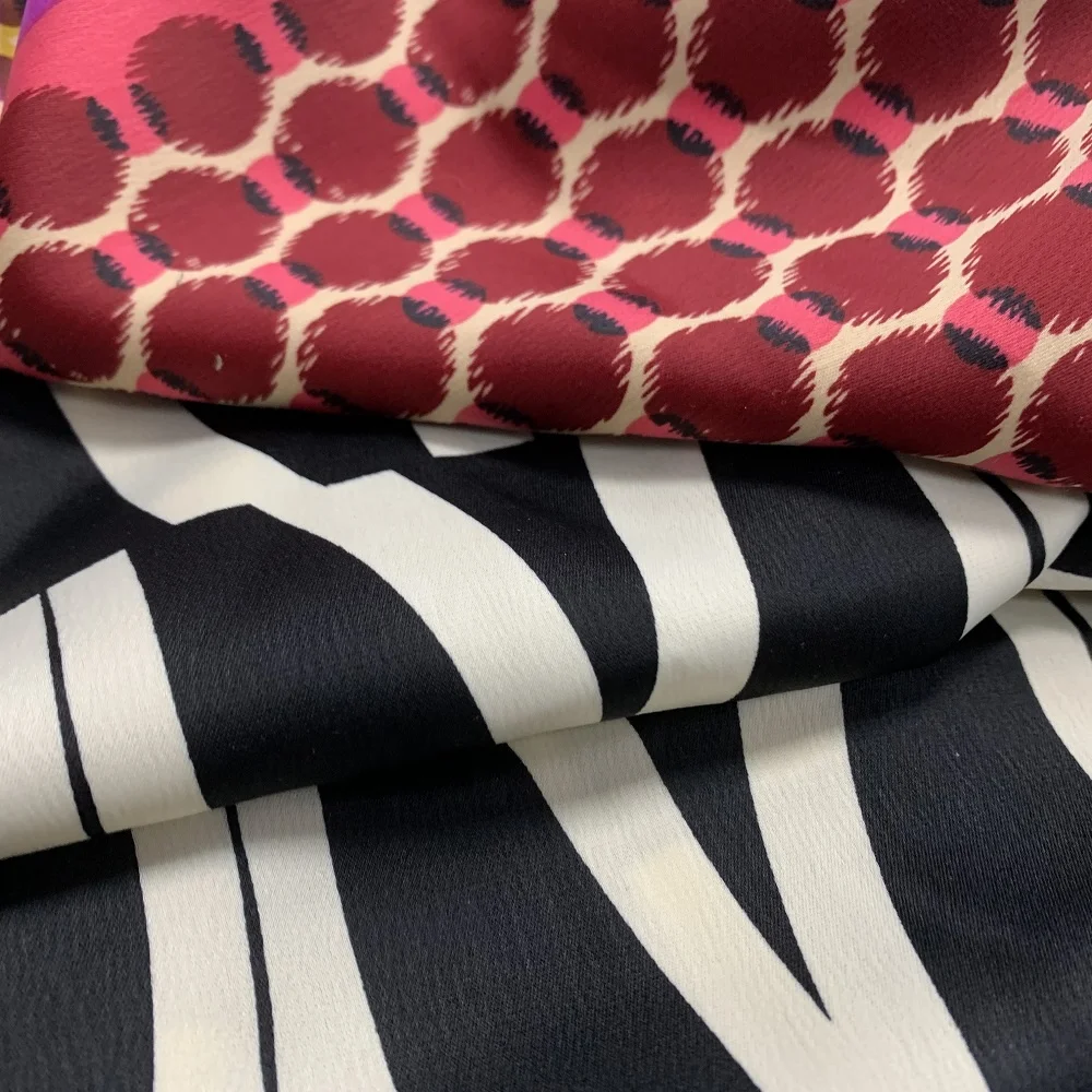 2024 Colorful Print Design 97%Polyester 3%Spandex French Crepe Satin Woven Fabric For Women Evening Dresses