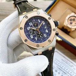 Custom logo Oak 3126 movement Genuine Leather Band silver case blue grid dial luminous luxury waterproof sport watch