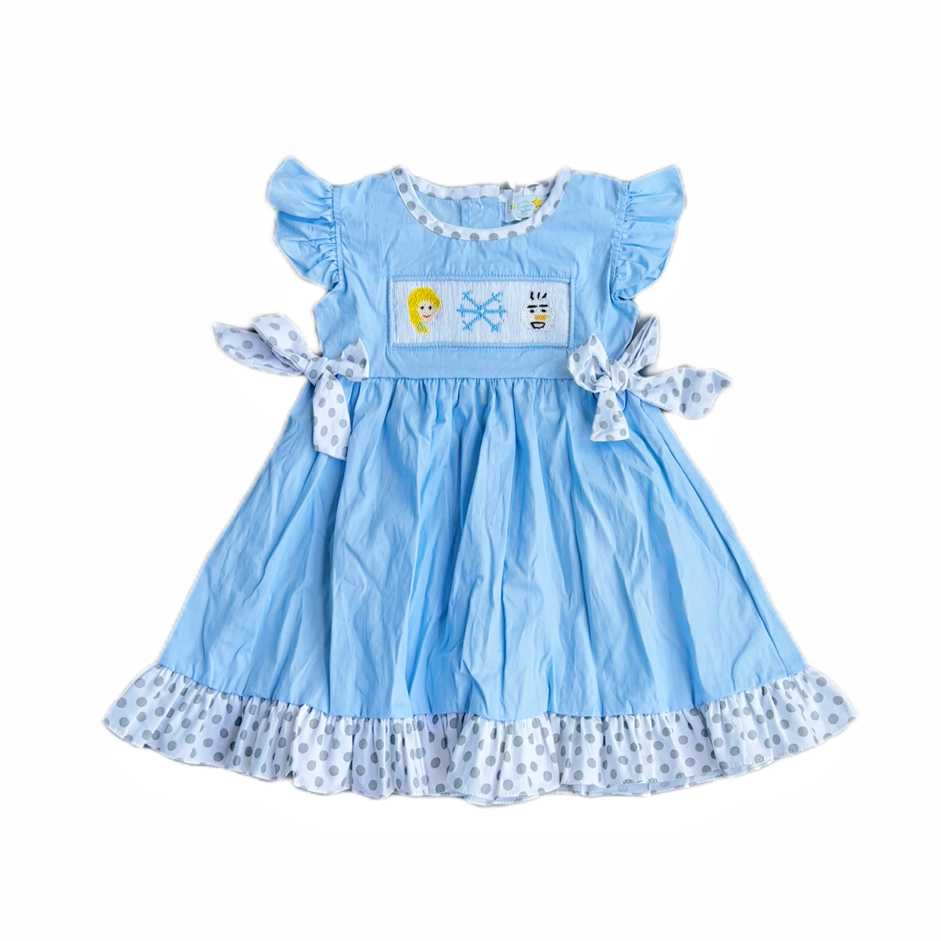 Yihui Custom Clothing Set Party Cotton Fabric Custom Patterned Sleeveless Ruffled Baby Girl Toddler Princess Dresses Smock