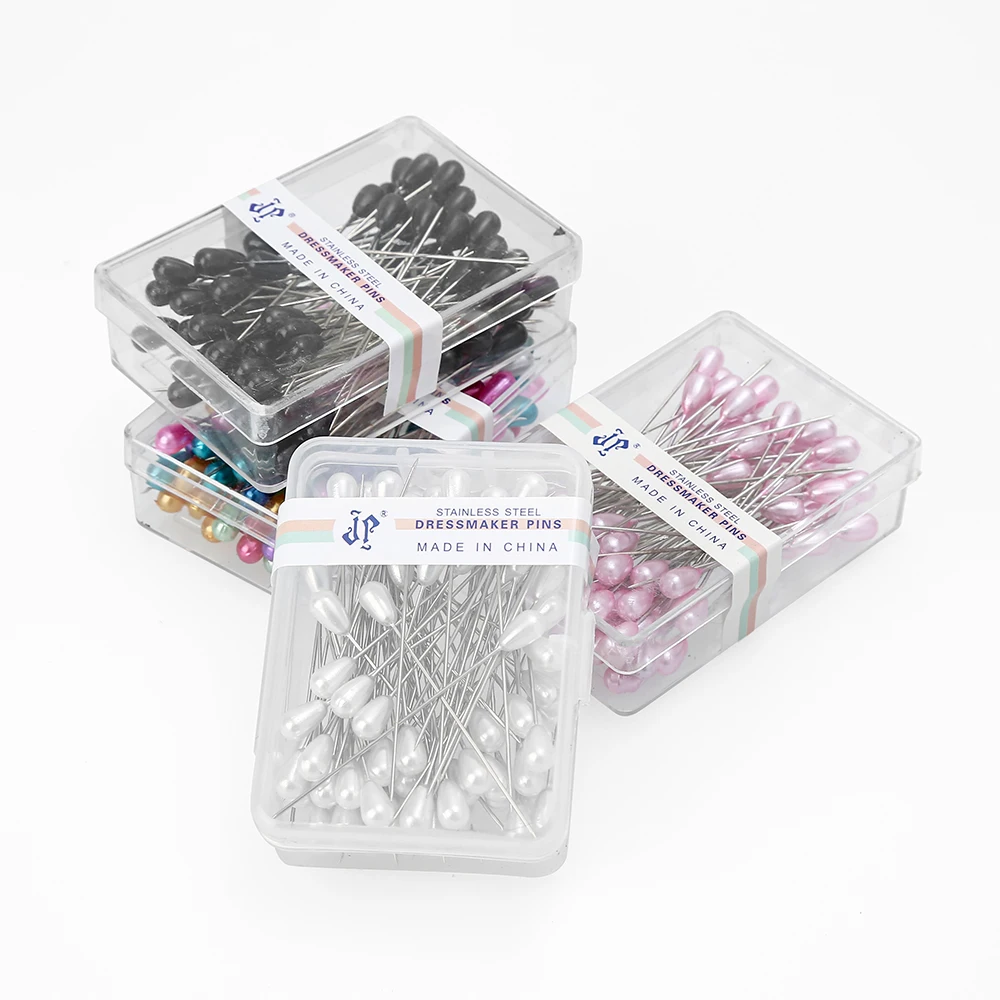 JP Sewing Aid Needle Round Head Straight Sewing Pins Rainbow Color Boxed Pear Shape Pearl Pins