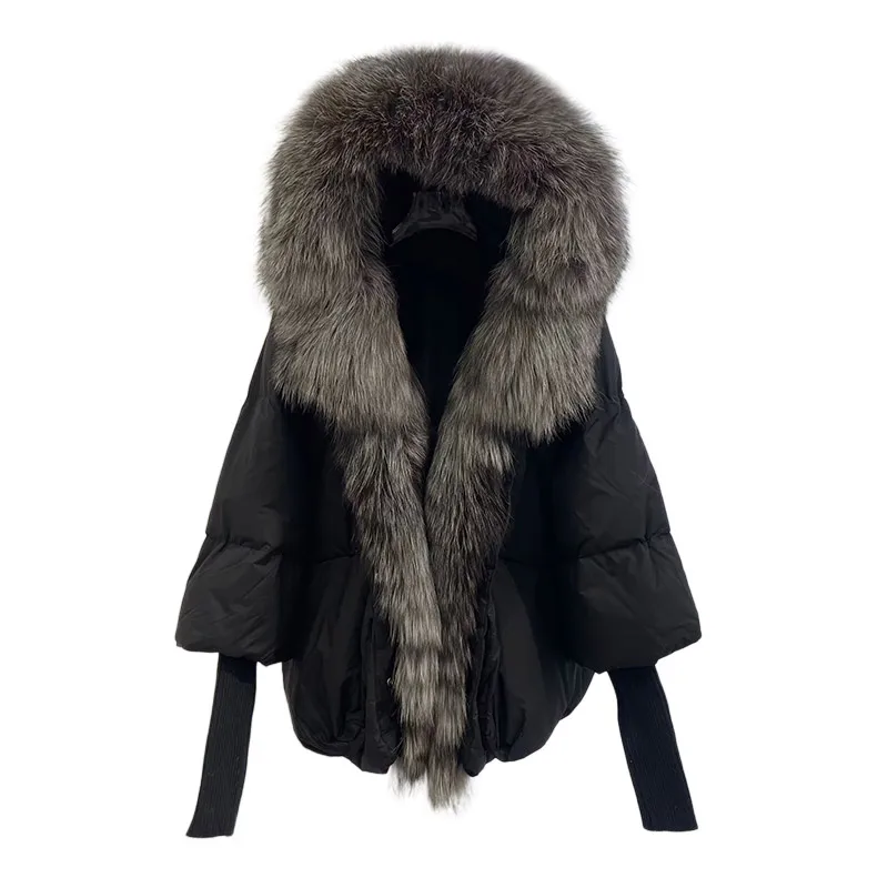 Jancoco New Fashion Custom Crop Puffer Jacket Genuine Goose Down Jacket with Fox Fur Hood