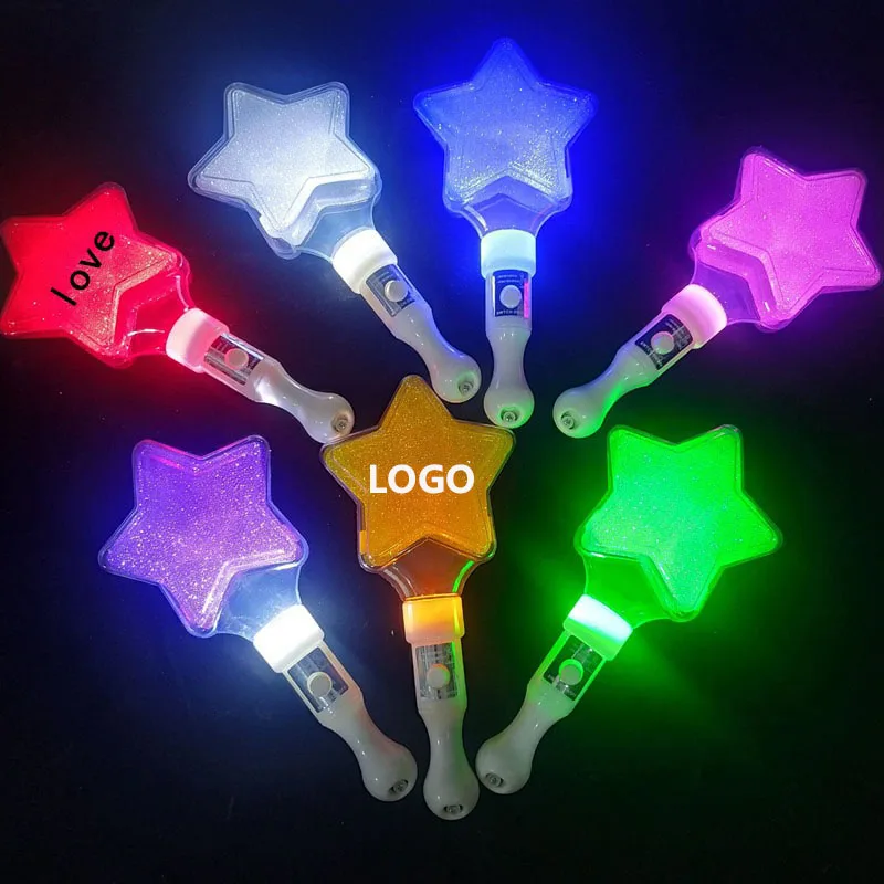 Wholesale customizable logo LED five-pointed star glow stick, star flash stick, concert support stick