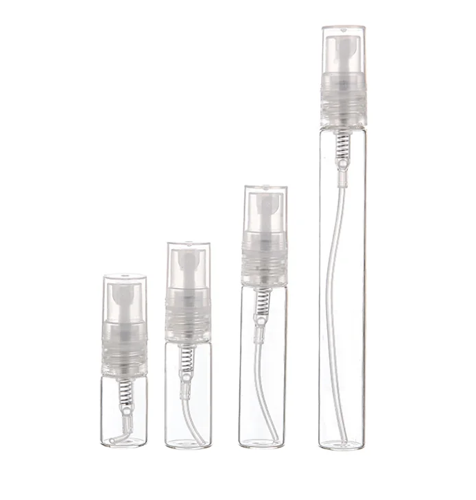 Best price 2ml 3ml 5ml 10ml Small Perfume Atomizer Vials Sample Glass Bottle With Plastic Spray Pump Mini Tester Bottles