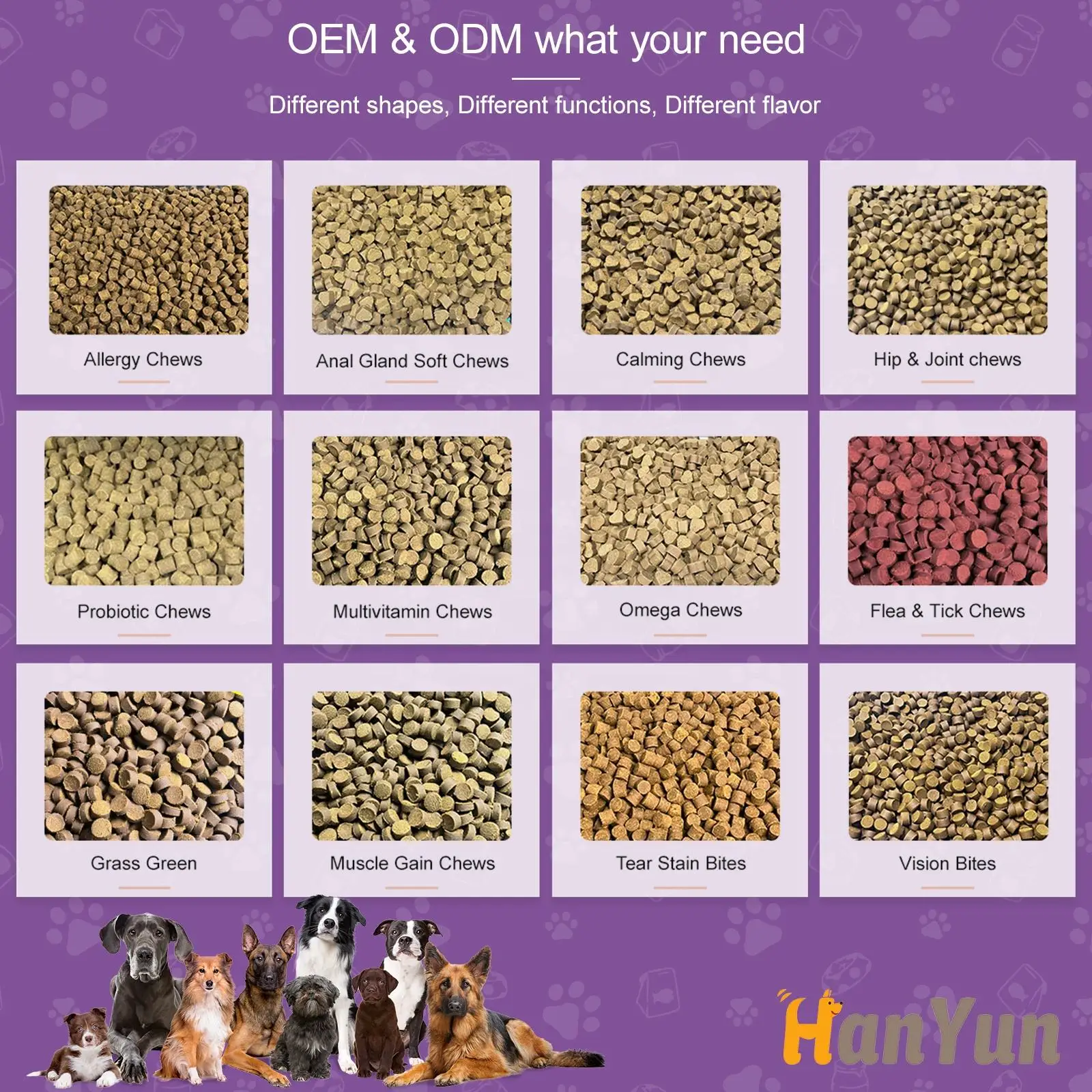 Hanyun Private Label Dog Immune Supplements Allergy Chews Treat Skin Allergies and Itch Relief with Salmon Fish Oil for Dogs