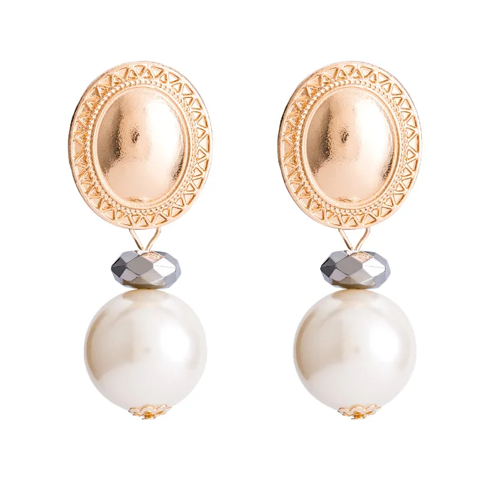 ZA Vintage Simulated Pearl Statement Earrings Women Wedding Party Dangle Drop Earrings Maxi Jewelry  Pearl Round Earrings