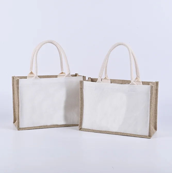 Wholesale custom printed large eco friendly reusable handmade gift carrier gunny fabric sack shopping jute tote burlap beach bag