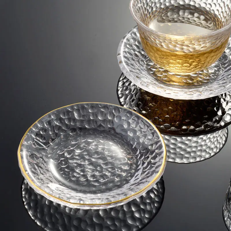 Exquisite handmade creative glass cup mat, high temperature resistant and heat insulation cup mat, Simple Japanese gold tea set