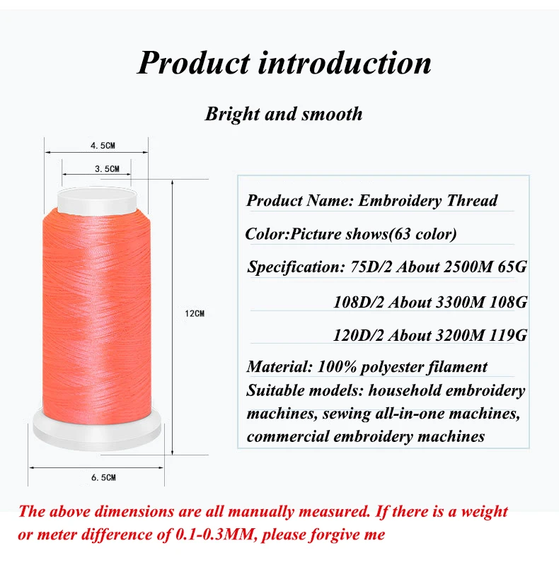 Factory Wholesale hilo para bordar 100% Polyester Fibre 75D/2 108D/2 120D/2 Embroidery Strong High Thread for Machine Embroidery