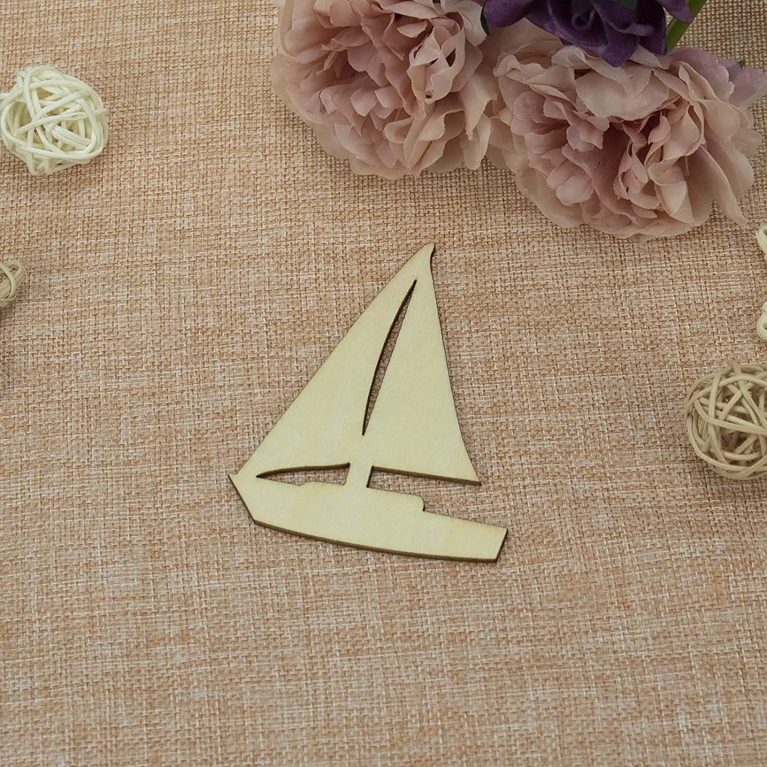 DIY Sailboat shaped wooden laser cut wood chips Christmas decorative crafts