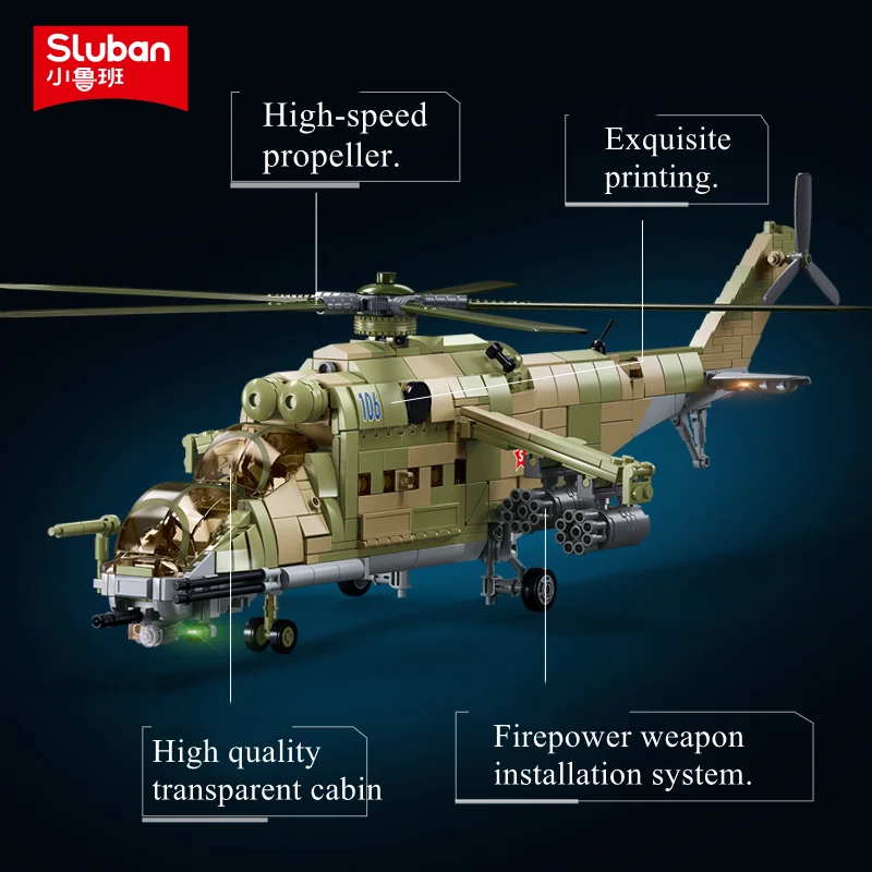 Sluban Building Block Toys B1137 MI-24S 3 IN 1 Armed Transport Helicopter Machine 893PCS Bricks Compatible With Leading Brands