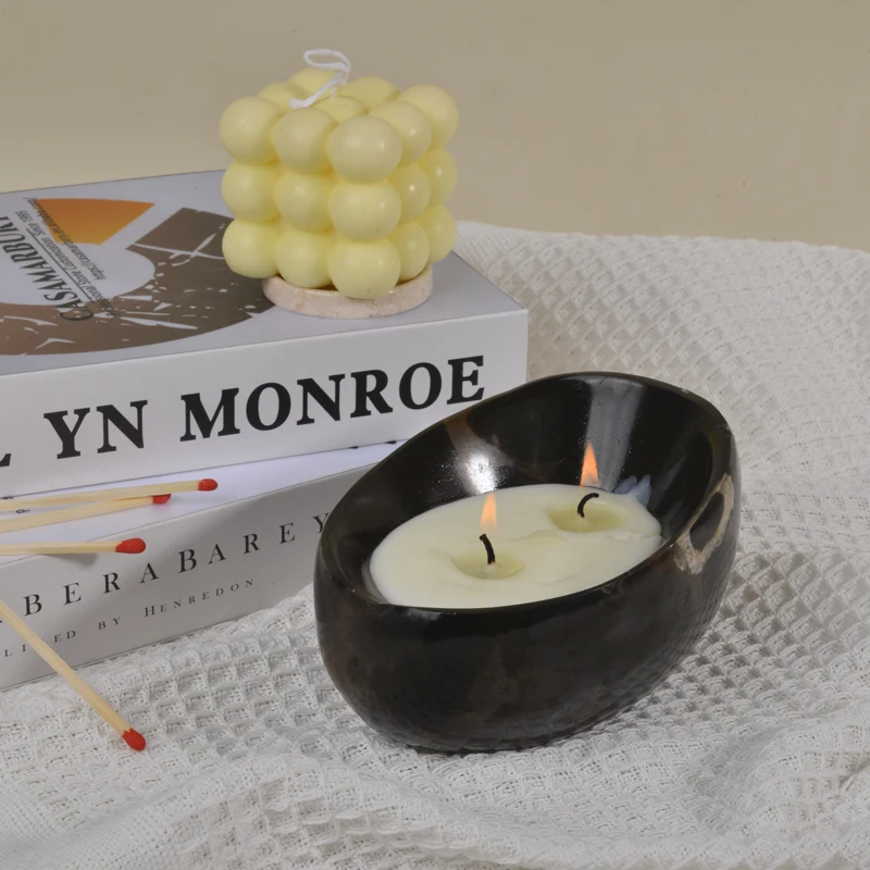 Factory direct sales natural marble bowl-shaped candle  holders, Wedding party home decor for  black marble Candle jar