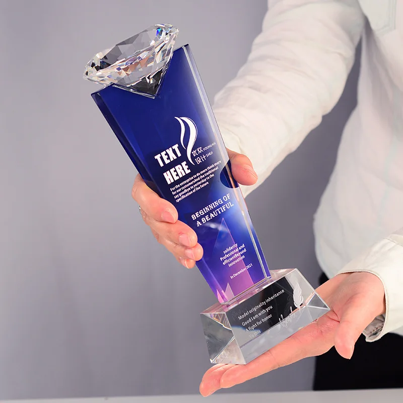 Hot Sales Creative Crystal Trophy Company Annual Meeting Souvenir Customized Crystal Glass Trophy