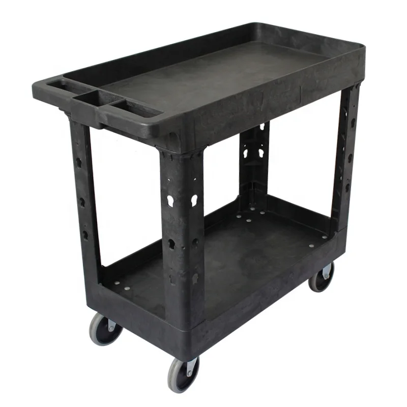 Plastic Two Shelf Rolling Tool Cart Service Cart Storage Trolley Utility Cart With Handles