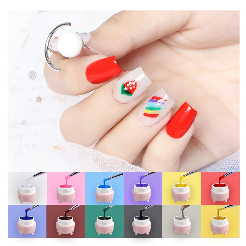 Nail Art Painting Private Label Soak Off Uv Gel Draw Liner Paint Gel Polish Bulk 12 Colors Soak Off Uv Light Painted Gel Nail Po