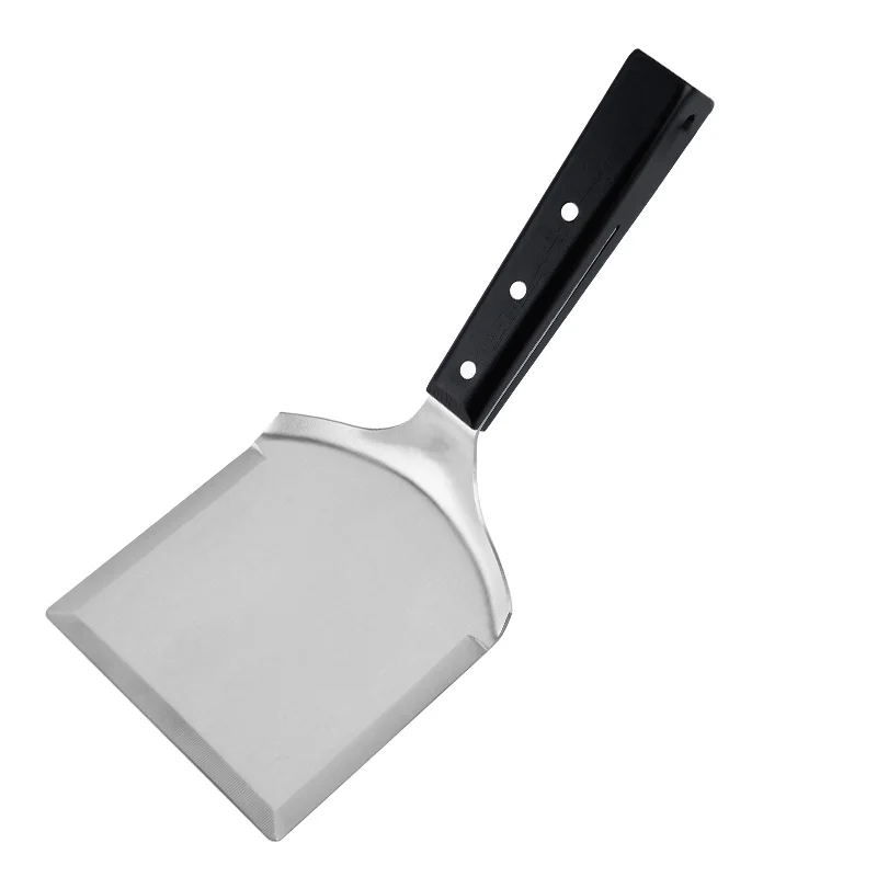 Custom Logo Big Size  Stainless Steel Flat BBQ Roast Grill Fish Cooking Spatula with Oak Wood Handle Portable Pizza Turner