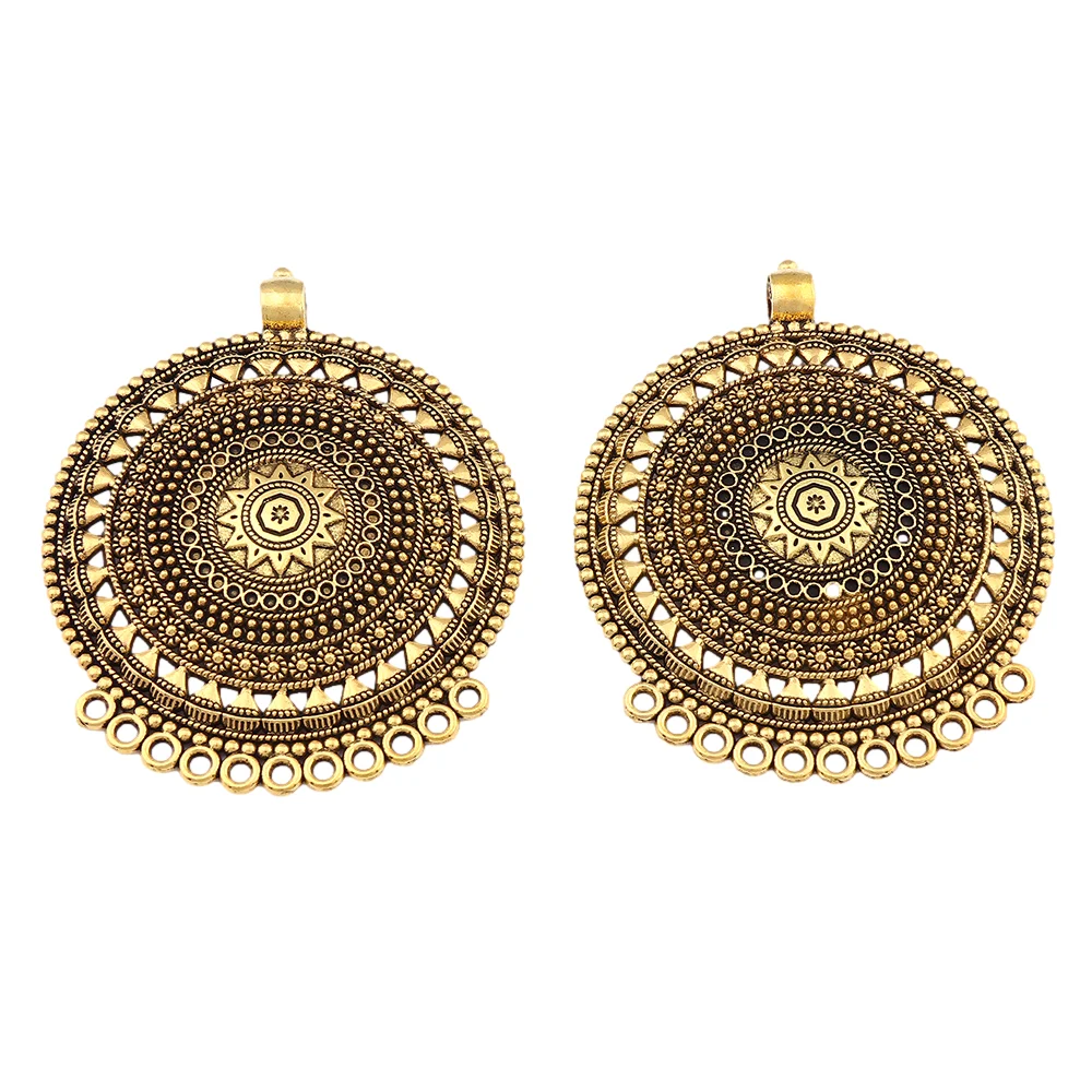 Antique Gold Plated Large Boho Ethnic Tribal Connector Round Medallion Charms Pendants For Necklace Jewelry Making