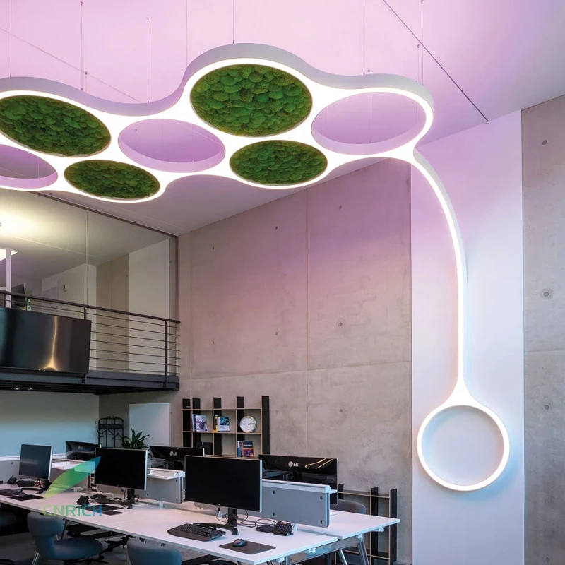 Modern Chandelier Star Cluster Acoustic Curved LED Chandelier DALI Dimming for Office Studio Fitness Center