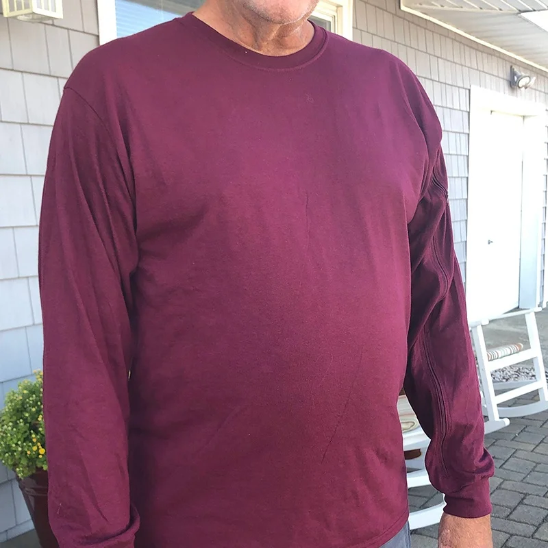 Customized For Assist Hemodialysis Patients Two Way Arm Zippers Solid Color Unisex Dialysis Zipper Access Crewneck Sweatshirt