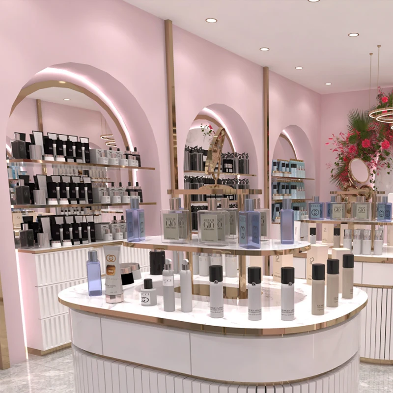 CIRI Commercial Shop Design Showcase Cosmetic Store Display Rack Wooden Perdume Shelves Lipstick Skin Care Rack