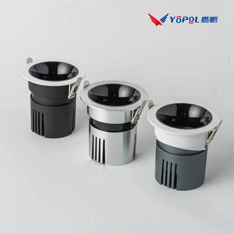 Adjustable Round Downlight 12W Commercial Down Light  Dimmable Ceiling 15W Recessed Hotel Anti-Glare COB LED Downlight