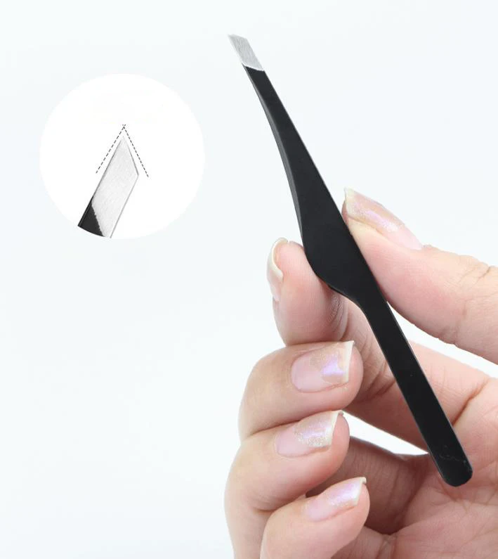 Beauty Makeup Tools Custom Logo Stainless Steel Slant Eyebrow Clip Eyelash Eyebrow Tweezers Set