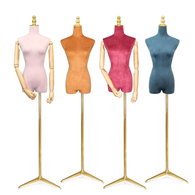 Silk Fabric Wood Arm Adjustable Female Mannequins With Holder Show Dresses Women Upper-body Window Display Model Mannequin