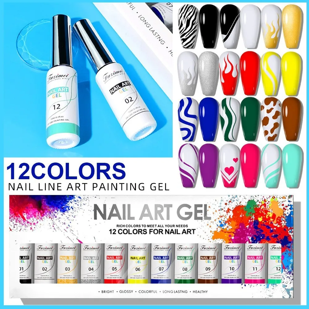 12 Color Optional Phototherapy Gel Set Nail Color Drawing Line Nail Polish High Density Flower Solid Color Line Gel Nail Polish